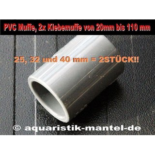 PVC Muffe, 2x Klebemuffen von 20 mm bis 110 mm 25 mm